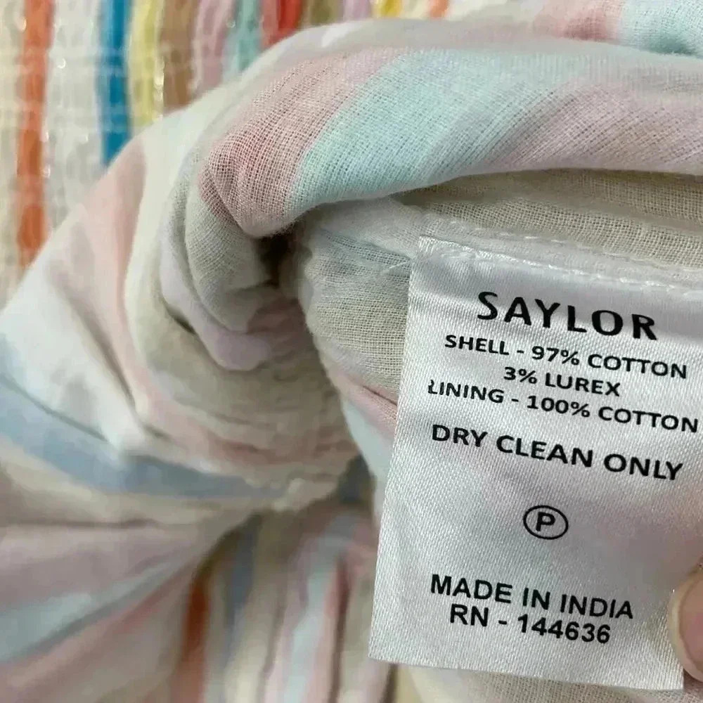 Saylor Zooey Smocked Cotton Rainbow Metallic Stripe Mini Skirt size Medium - Picture 7 of 7